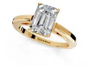 Solitaire Engagement Ring Setting for Emerald Cut Center with Flat-Sided Plain Band and Prong Head in Yellow Gold