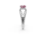 Halo Engagement Ring Setting for Fancy Pink Cushion Cut Center with Rope Twist Split Shank and Prong Head in Platinum