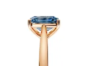 Solitaire Engagement Ring Setting for Fancy Blue Emerald Cut Center with Narrow Cathedral Band and Prong Head in Rose Gold