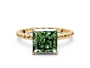 Solitaire Engagement Ring Setting for Fancy Green Princess Cut Center with Plain Twisted Rope Band and Prong Head in Yellow Gold
