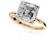 Hidden Halo Engagement Ring Setting for Asscher Cut Center with Thin Round-Wire Band and Prong Head in Yellow Gold