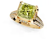 Solitaire Engagement Ring Setting for Fancy Yellow Princess Cut Center with Accented Split Shank and Prong Head in Yellow Gold