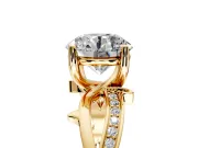 Solitaire Engagement Ring Setting for Round Cut Center with Pave and Plain Crossover Band and Prong Head in Yellow Gold