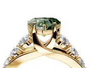 Solitaire Engagement Ring Setting for Fancy Green Heart-Shaped Center with Graduated Shared Prongs and Prong Head in Yellow Gold