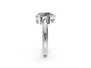 Halo Engagement Ring Setting for Fancy Green Pear-Shaped Center with Tapered Plain Band and Prong Head in Sterling Silver
