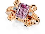 Solitaire Engagement Ring Setting for Fancy Pink Emerald Cut Center with Twisted Band and Scroll Prong Head in Rose Gold