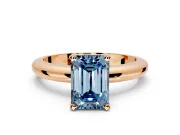 Solitaire Engagement Ring Setting for Fancy Blue Emerald Cut Center with Wire Band and Prong Head in Rose Gold