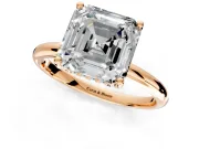 Hidden Halo Engagement Ring Setting for Asscher Cut Center with Thin Round-Wire Band and Prong Head in Rose Gold
