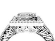 Milgrain Halo Engagement Ring Setting for Princess Cut Center with Pave Band and Prong Head in Platinum
