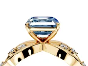 Solitaire Engagement Ring Setting for Fancy Blue Asscher Cut Center with Criss-Cross Accent Band and Prong Head in Yellow Gold