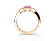 Cluster Engagement Ring Setting for Fancy Pink Emerald Cut Center with Milgrain Shoulder Clusters and Prong Head in Rose Gold