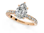 Solitaire Engagement Ring Setting for Pear-Shaped Center with Round Cut Pave Band and Prong Head in Rose Gold