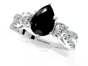 3 Stone Engagement Ring Setting for Fancy Black Pear-Shaped Center with Pave Split Shank and Prong Head in Sterling Silver