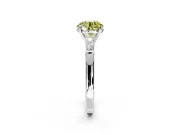 3 Stone Engagement Ring Setting for Fancy Yellow Round Cut Center with Tapered Baguettes, Plain Band and Prong Head in White Gold