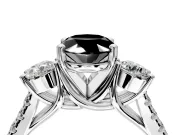 3 Stone Engagement Ring Setting for Fancy Black Oval Center with Crossover Basket, Pave Band and Prong Head in Sterling Silver