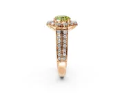 Large Accent Halo Engagement Ring Setting for Fancy Yellow Round Cut Center with Pave Split Shank and Prong Head in Rose Gold