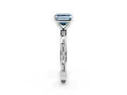 Solitaire Engagement Ring Setting for Fancy Blue Asscher Cut Center with Channel Baguette Band and Prong Head in Sterling Silver