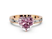 Solitaire Engagement Ring Setting for Fancy Pink Heart-Shaped Center with Channel Baguette Band and Prong Head in Rose Gold