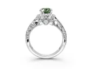 Solitaire Engagement Ring Setting for Fancy Green Oval Center with Filigree Accent Basket and Prong Head in Platinum