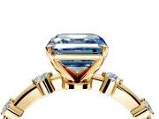 Solitaire Engagement Ring Setting for Fancy Blue Asscher Cut Center with Bezel Station Band and Prong Head in Yellow Gold