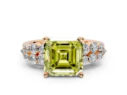 Cluster Engagement Ring Setting for Fancy Yellow Asscher Cut Center with 2-Row Shoulder Clusters and Prong Head in Rose Gold