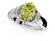 Solitaire Engagement Ring Setting for Fancy Yellow Pear-Shaped Center with Wide Band, Pave Collar and Prong Head in Platinum