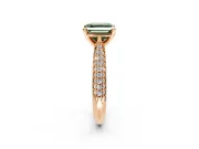 Solitaire Engagement Ring Setting for Fancy Green Asscher Cut Center with Multi-Row Accents and Prong Head in Rose Gold