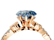 Leaf Motif Engagement Ring Setting for Fancy Blue Heart-Shaped Center with Pave Band and Prong Head in Rose Gold