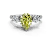 3 Stone Engagement Ring Setting for Fancy Yellow Pear-Shaped Center with Crossover Basket, Pave Band and Prong Head in Platinum