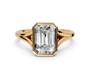 Solitaire Engagement Ring Setting for Emerald Cut Center with V Split Shank and Bezel Head in Yellow Gold