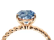 Solitaire Engagement Ring Setting for Fancy Blue Cushion Cut Center with Plain Twisted Rope Band and Prong Head in Rose Gold