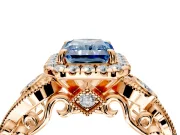 Milgrain Halo Engagement Ring Setting for Fancy Blue Radiant Cut Center with Shoulder Bezels and Prong Head in Rose Gold