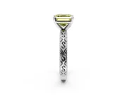 Solitaire Engagement Ring Setting for Fancy Yellow Asscher Cut Center with Scrollwork Band and Prong Head in White Gold