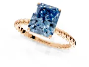 Solitaire Engagement Ring Setting for Fancy Blue Radiant Cut Center with Plain Twisted Rope Band and Prong Head in Rose Gold