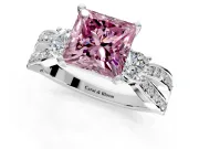 3 Stone Engagement Ring Setting for Fancy Pink Princess Cut Center with Pave Twist Band and Prong Head in White Gold