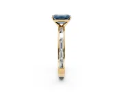 Solitaire Engagement Ring Setting for Fancy Blue Emerald Cut Center with Channel Baguette Band and Prong Head in Yellow Gold