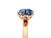 Solitaire Engagement Ring Setting for Fancy Blue Round Cut Center with Thin Rounded Plain Band and Prong Head in Rose Gold