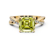 Solitaire Engagement Ring Setting for Fancy Yellow Asscher Cut Center with Half-Pave Crossover Band and Prong Head in Yellow Gold