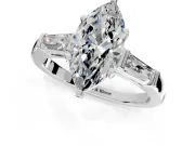 3 Stone Engagement Ring Setting for Marquise Center with Tapered Baguettes, Plain Band and Prong Head in Platinum
