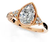 Cluster Engagement Ring Setting for Pear-Shaped Center with Milgrain Shoulder Clusters and Prong Head in Rose Gold