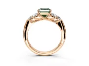 Cluster Engagement Ring Setting for Fancy Green Asscher Cut Center with Round Cut Accent Frame and Prong Head in Rose Gold