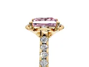 Floral Engagement Ring Setting for Fancy Pink Princess Cut Center with Pave Band and Floral Prong Head in Yellow Gold
