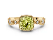 Vintage Station Engagement Ring Setting for Fancy Yellow Cushion Cut Center with Accents and Prong Head in Yellow Gold