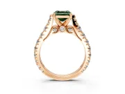 Solitaire Engagement Ring Setting for Fancy Green Asscher Cut Center with Pave Cathedral Shoulders and Prong Head in Rose Gold