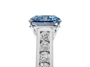 Solitaire Engagement Ring Setting for Fancy Blue Radiant Cut Center with Round Cut Channel Band and Prong Head in White Gold
