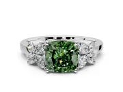 Floral Engagement Ring Setting for Fancy Green Cushion Cut Center with Marquise Cluster Shoulders and Prong Head in Platinum