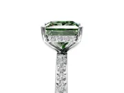 Solitaire Engagement Ring Setting for Fancy Green Princess Cut Center with Fine Pave Band and Prong Head in White Gold
