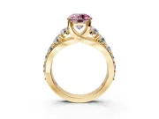 Solitaire Engagement Ring Setting for Fancy Pink Round Cut Center with Graduated Shared Prongs and Prong Head in Yellow Gold