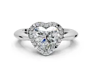 Halo Engagement Ring Setting for Heart-Shaped Center with Tapered Plain Band and Prong Head in Sterling Silver