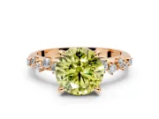 Solitaire Engagement Ring Setting for Fancy Yellow Round Cut Center with Trailing Leaf Accent Band and Prong Head in Rose Gold